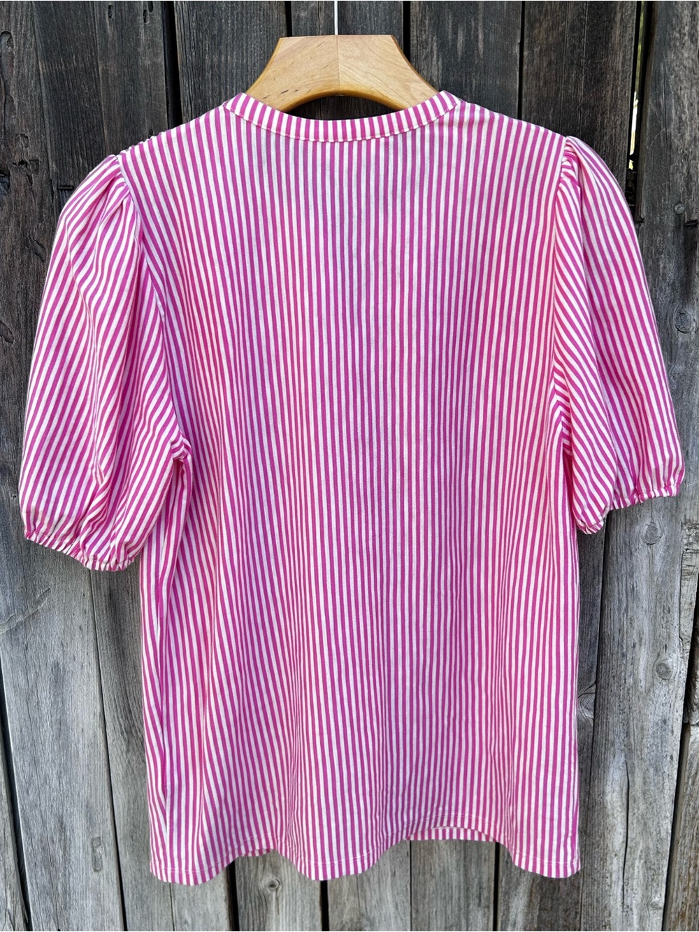Boden Mya Short Sleeve Smocked Shirt Cotton Tencel Pink Punch Ivory Stripe 6 - Picture 10 of 16